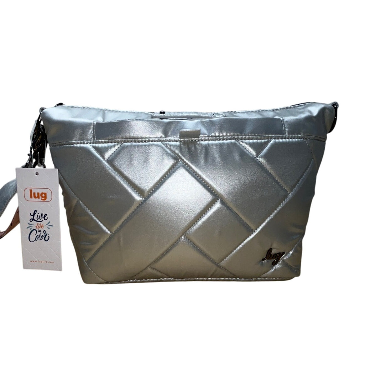 Lug Womens Quilted With Adjustable Straps & Floral Lining Silver Crossbody Bag