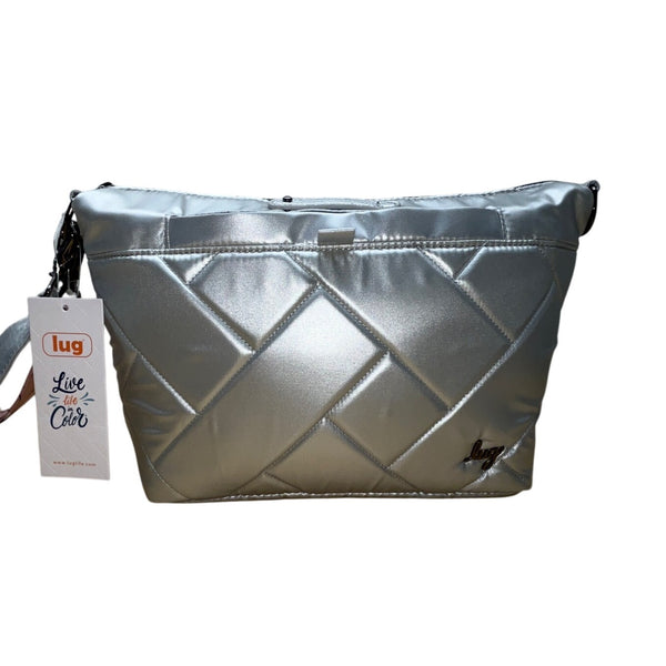 Lug Womens Quilted With Adjustable Straps & Floral Lining Silver Crossbody Bag