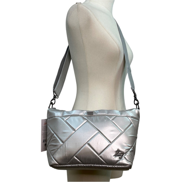 Lug Womens Quilted With Adjustable Straps & Floral Lining Silver Crossbody Bag