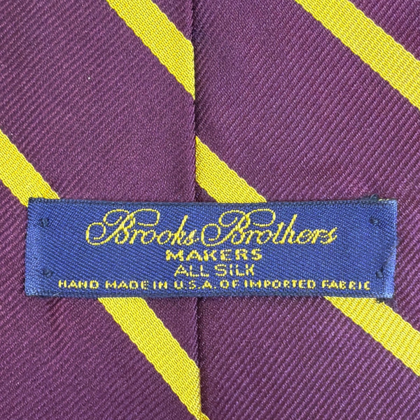 Vintage Brooks Brothers Mens Purple & Yellow All Silk Striped Handmade Tie