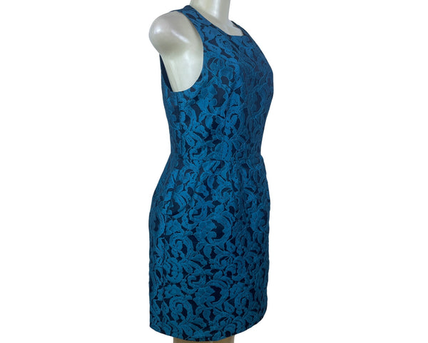 Tabitha Sleeveless Textured Back Cutout Fitted Dress Womens Blue Sz 8