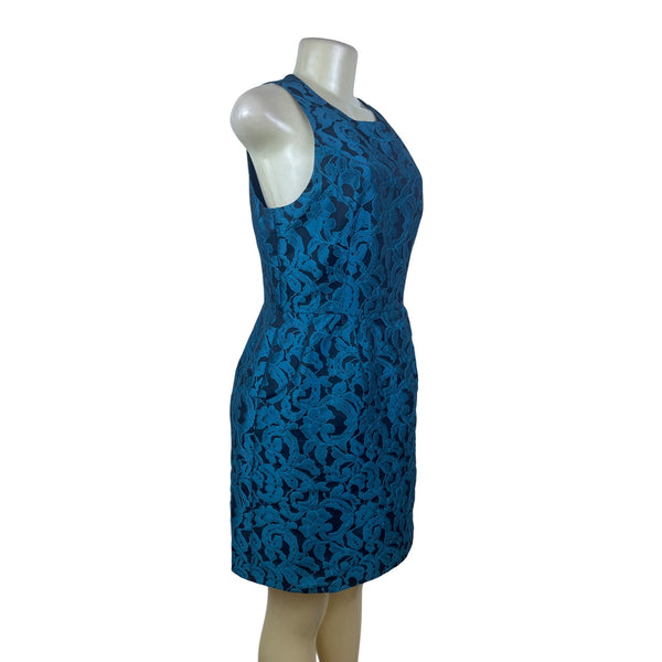 Tabitha Sleeveless Textured Back Cutout Fitted Dress Womens Blue Sz 8