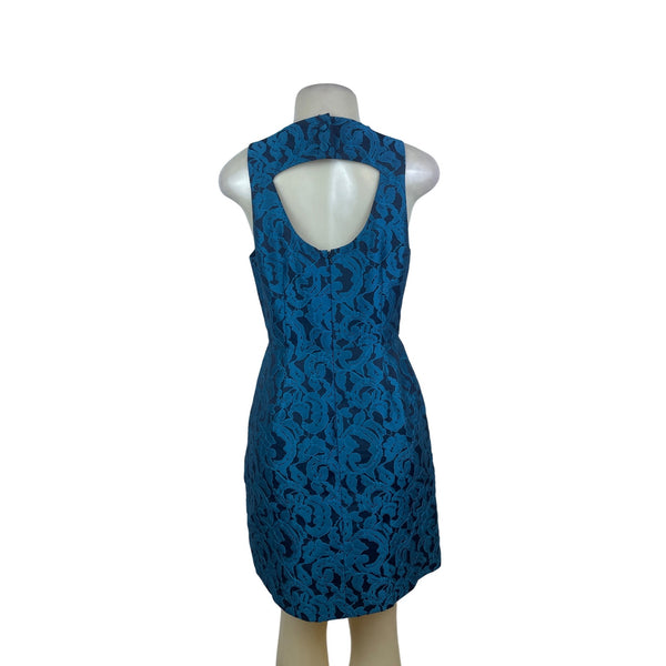 Tabitha Sleeveless Textured Back Cutout Fitted Dress Womens Blue Sz 8