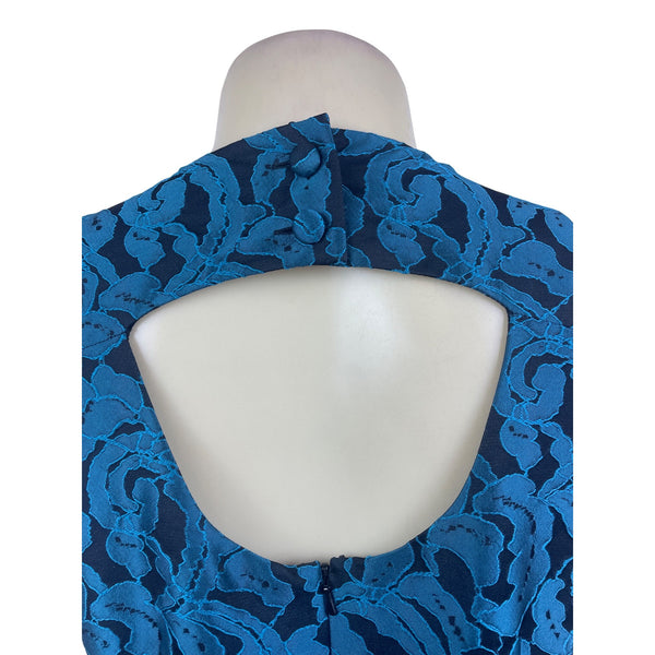 Tabitha Sleeveless Textured Back Cutout Fitted Dress Womens Blue Sz 8