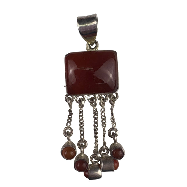 Sterling Silver Carnelian Pendant Red Gemstone Dangling Beads Retro Silver 925