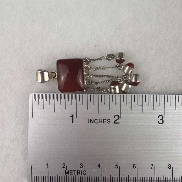 Sterling Silver Carnelian Pendant Red Gemstone Dangling Beads Retro Silver 925