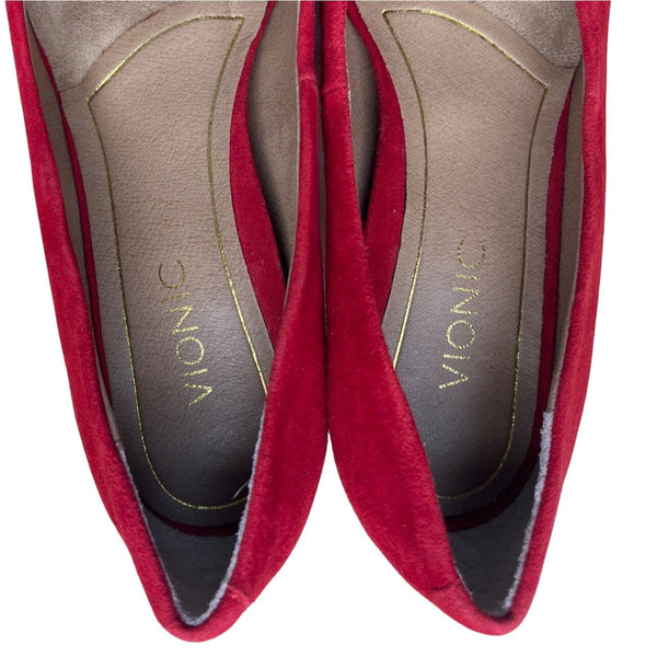 Vionic Red Suede Josie Orthotic Kitten Heel Pointed Toe Pumps Size 5