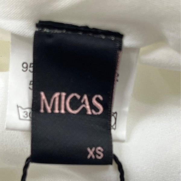 Micas Strapless White Corset Dress With Ruffled Hem & Bow Tie Sz XS  - New
