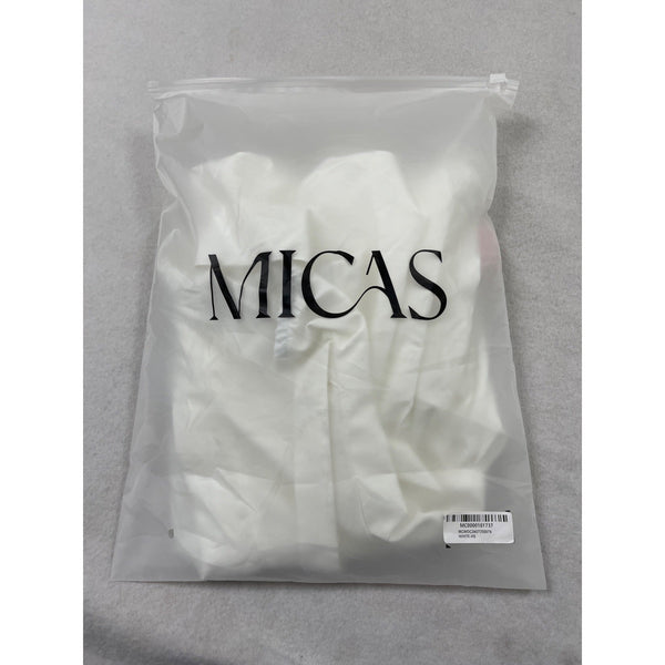 Micas Strapless White Corset Dress With Ruffled Hem & Bow Tie Sz XS  - New