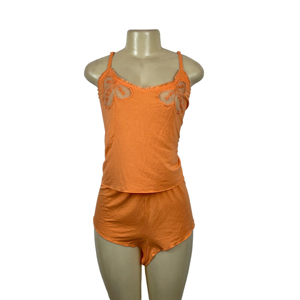 Savage Women's Orange Shirt and Shorts Knited Floral Details PJs 2X- NWT