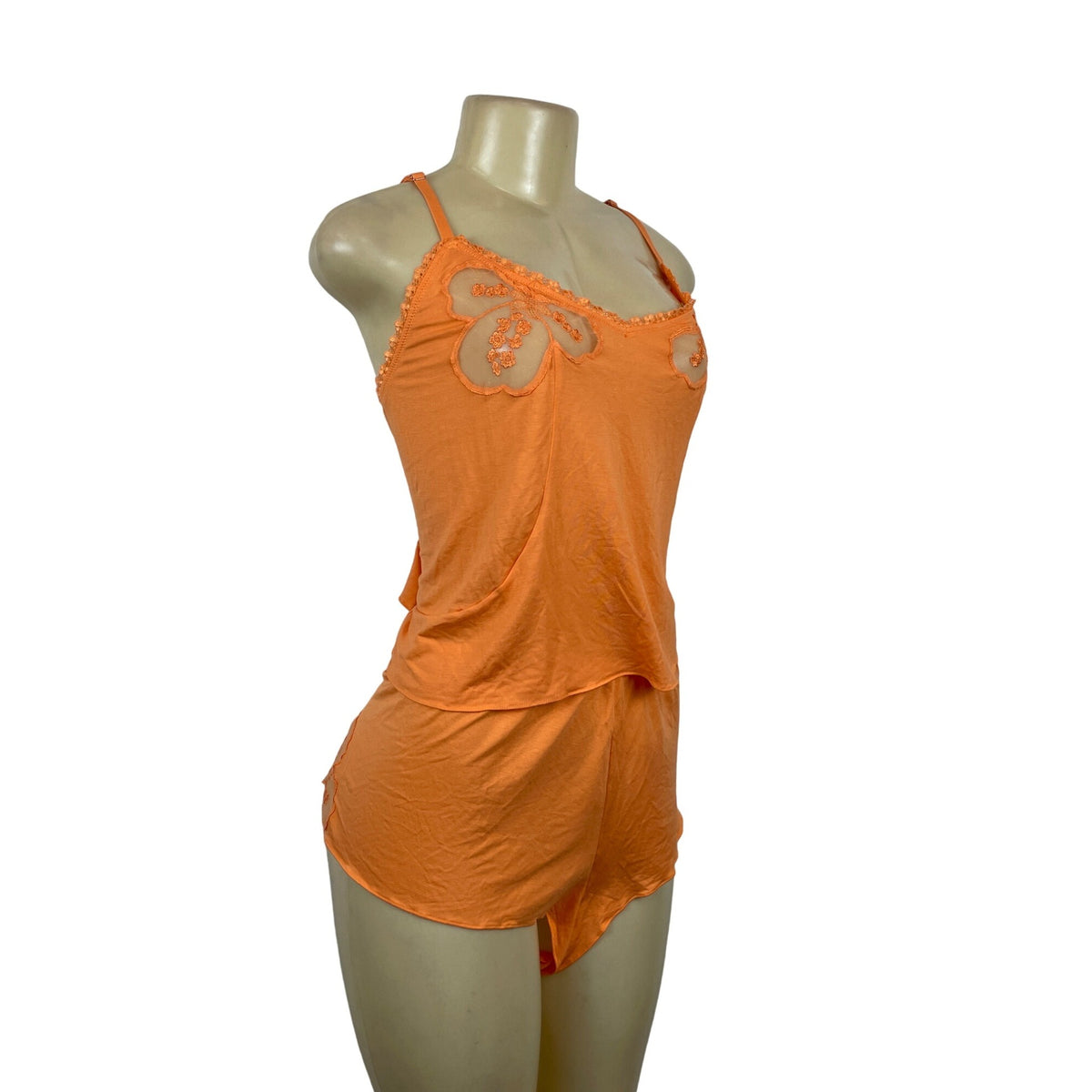 Savage Women's Orange Shirt and Shorts Knited Floral Details PJs 2X- NWT