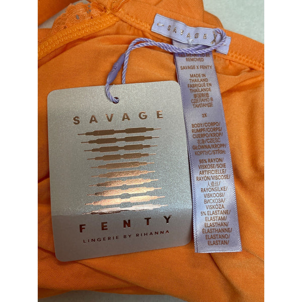 Savage Women's Orange Shirt and Shorts Knited Floral Details PJs 2X- NWT