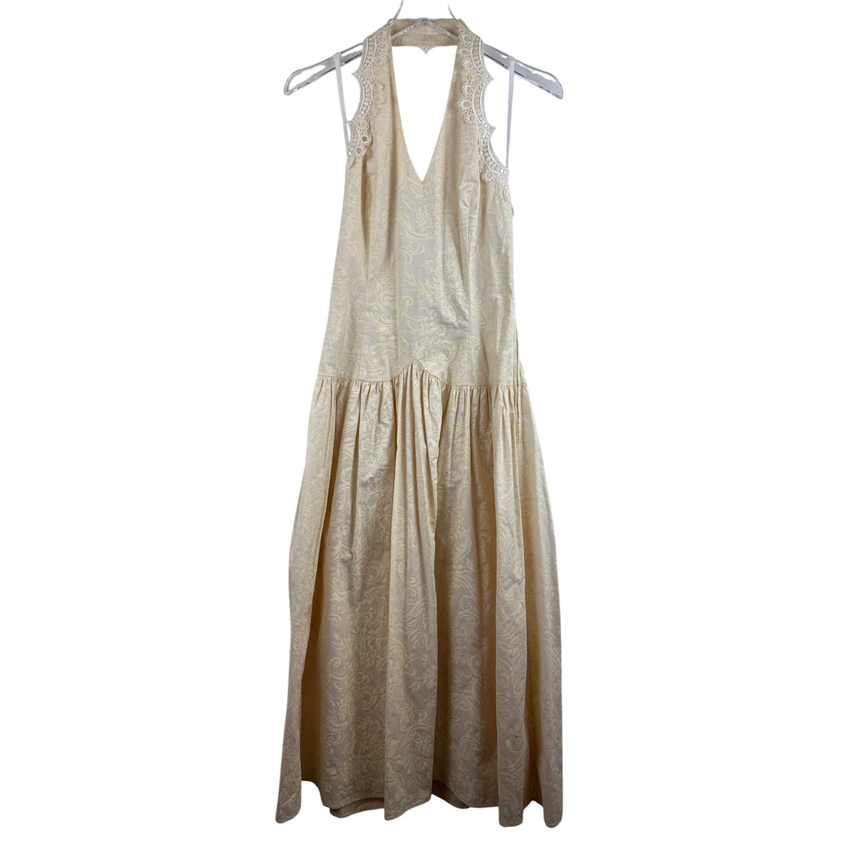 Jessica McClintock Womens Ivory Floral Lace-Trim Halter Dress Gunne Sax Size 9/10