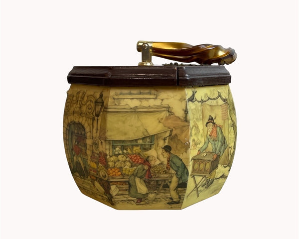 Vintage Old Farm Market Decoupage Brown Wood Bakelite Handel Purse