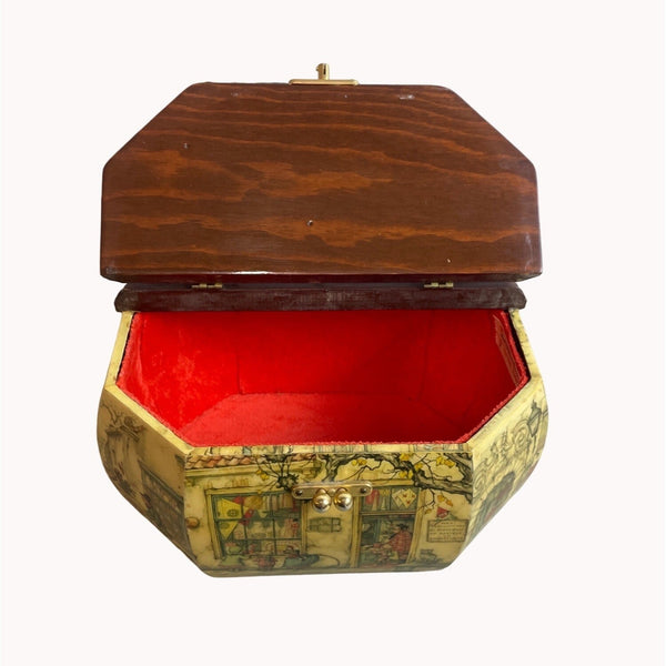 Vintage Old Farm Market Decoupage Brown Wood Bakelite Handel Purse