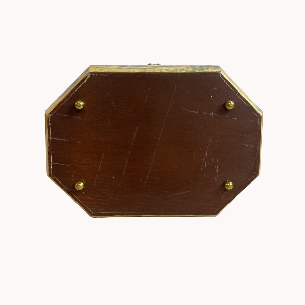 Vintage Old Farm Market Decoupage Brown Wood Bakelite Handel Purse