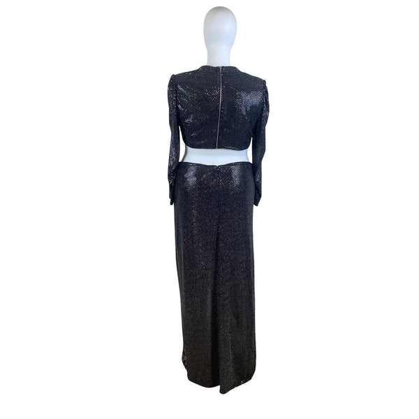 FTF Black Metallic Women’s 3-Piece Sparkling Crop Top Jacket & Maxi Skirt Set OS