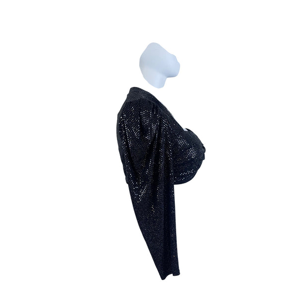 FTF Black Metallic Women’s 3-Piece Sparkling Crop Top Jacket & Maxi Skirt Set OS