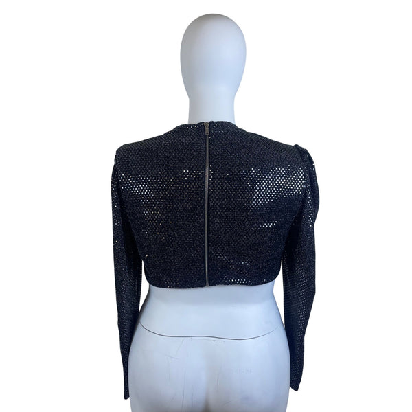 FTF Black Metallic Women’s 3-Piece Sparkling Crop Top Jacket & Maxi Skirt Set OS