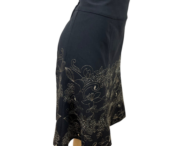 Silkland Black Floral Embroidered Midi Skirt Womens Elegant Design Sz 8 - New