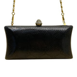 Urban Expressions Black Faux Snake Skin Gold Chain & Rhinestones Clasp Clutch