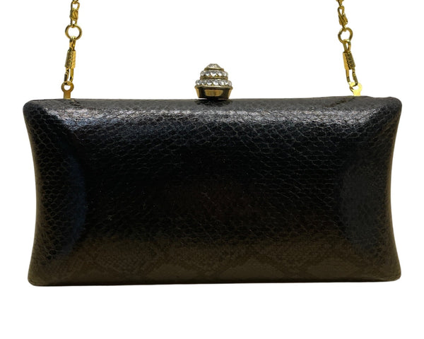 Urban Expressions Black Faux Snake Skin Gold Chain & Rhinestones Clasp Clutch