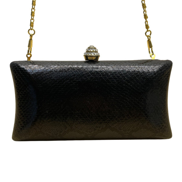 Urban Expressions Black Faux Snake Skin Gold Chain & Rhinestones Clasp Clutch