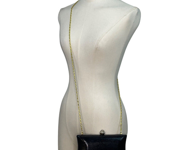 Urban Expressions Black Faux Snake Skin Gold Chain & Rhinestones Clasp Clutch