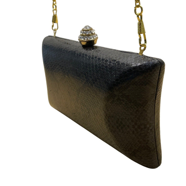 Urban Expressions Black Faux Snake Skin Gold Chain & Rhinestones Clasp Clutch