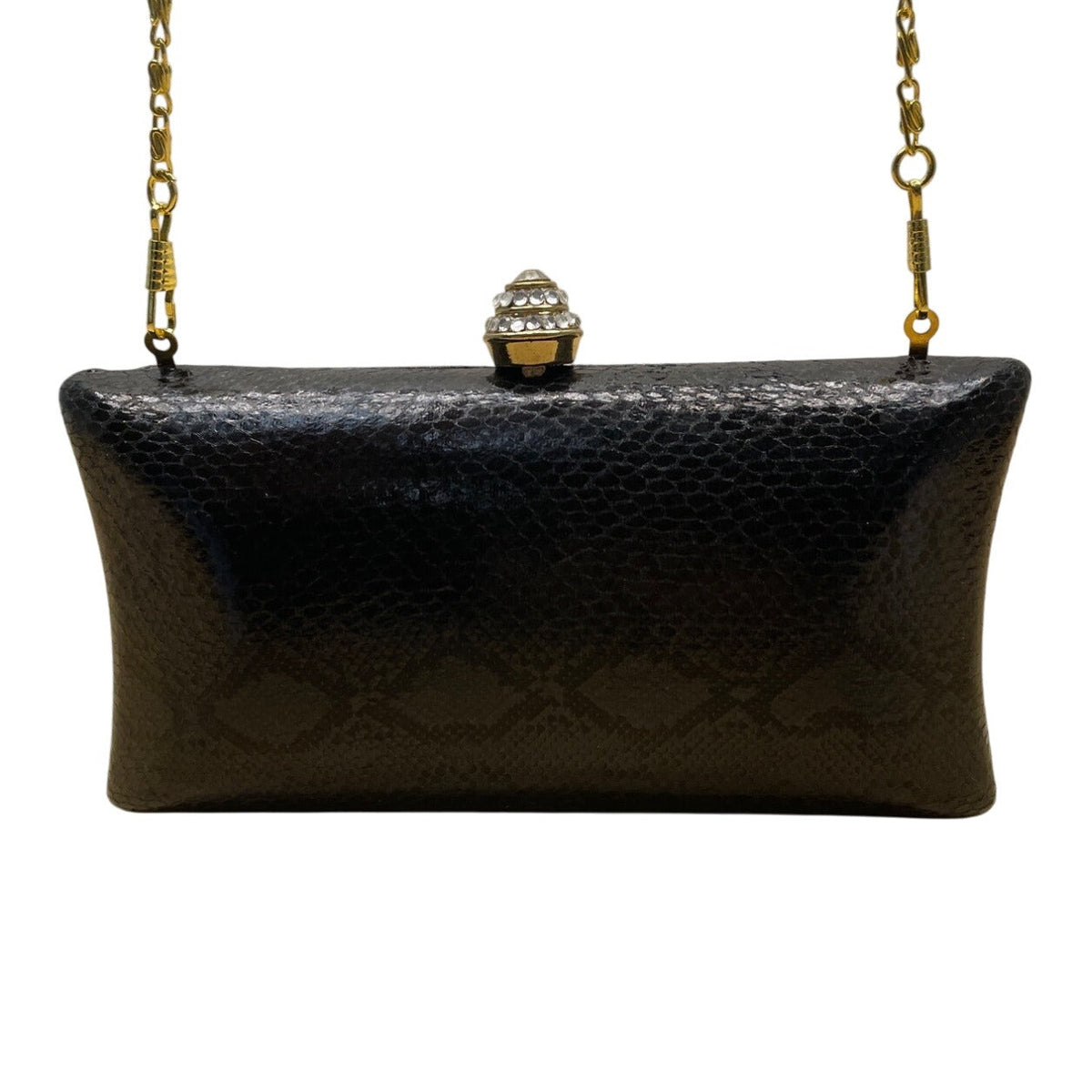 Urban Expressions Black Faux Snake Skin Gold Chain & Rhinestones Clasp Clutch