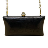 Urban Expressions Black Faux Snake Skin Gold Chain & Rhinestones Clasp Clutch