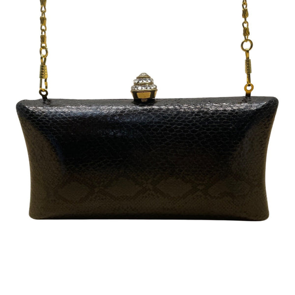Urban Expressions Black Faux Snake Skin Gold Chain & Rhinestones Clasp Clutch