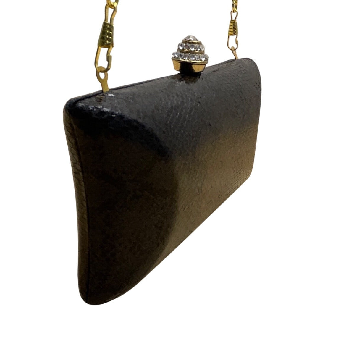 Urban Expressions Black Faux Snake Skin Gold Chain & Rhinestones Clasp Clutch