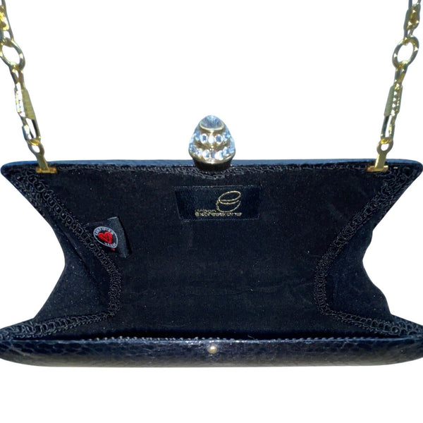Urban Expressions Black Faux Snake Skin Gold Chain & Rhinestones Clasp Clutch