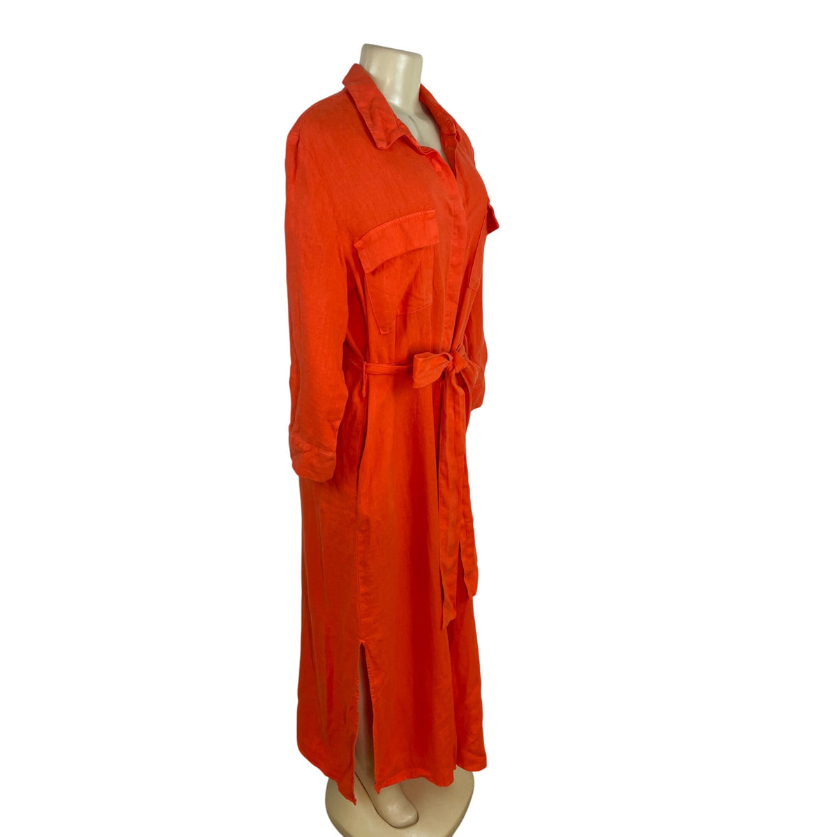 L’agence Womens Long Orange Shirt Dress Button-Front Roll-Up Sleeves Size L