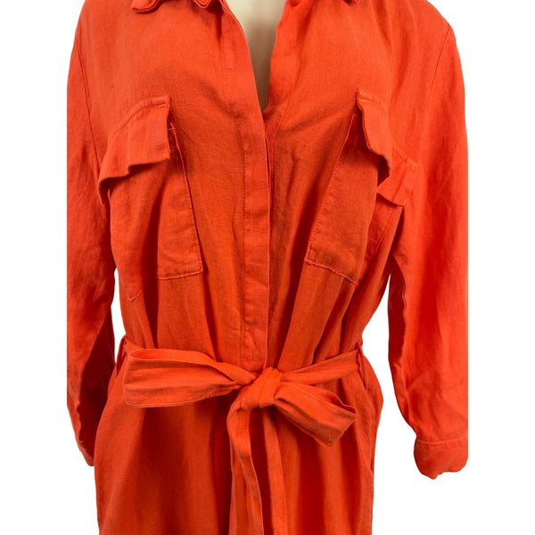 L’agence Womens Long Orange Shirt Dress Button-Front Roll-Up Sleeves Size L