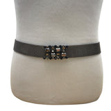 Vintage-Inspired Gunmetal Mesh Belt With Rhinestone Embellishment Adjustable