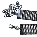 Vintage-Inspired Gunmetal Mesh Belt With Rhinestone Embellishment Adjustable