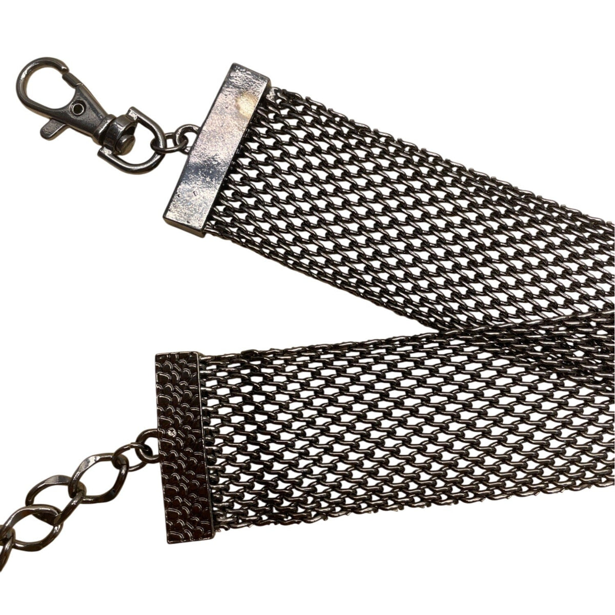 Vintage-Inspired Gunmetal Mesh Belt With Rhinestone Embellishment Adjustable