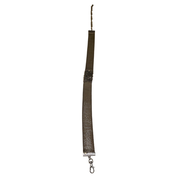 Vintage-Inspired Gunmetal Mesh Belt With Rhinestone Embellishment Adjustable