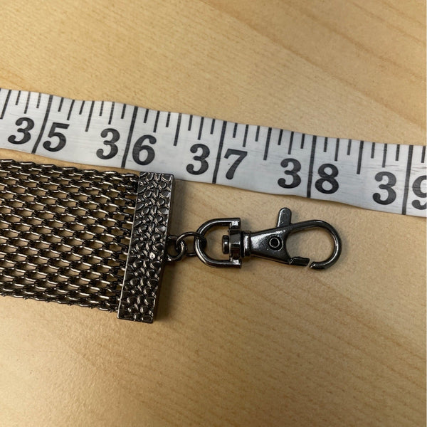 Vintage-Inspired Gunmetal Mesh Belt With Rhinestone Embellishment Adjustable