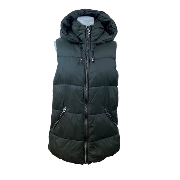 Zara Trafaluc Womens Green Puffer Hooded Vest Lightweight Quilted Outdoor Size M
