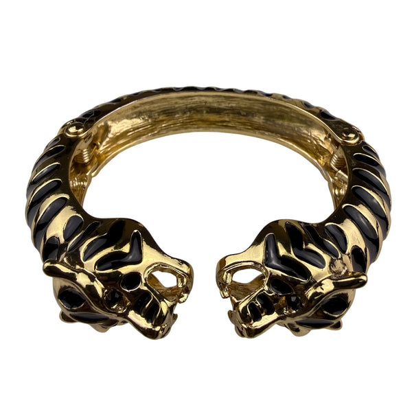 Asa Tiger Head Black Gold Tone Enamel Bracelet Hinged Bangle Wristwear