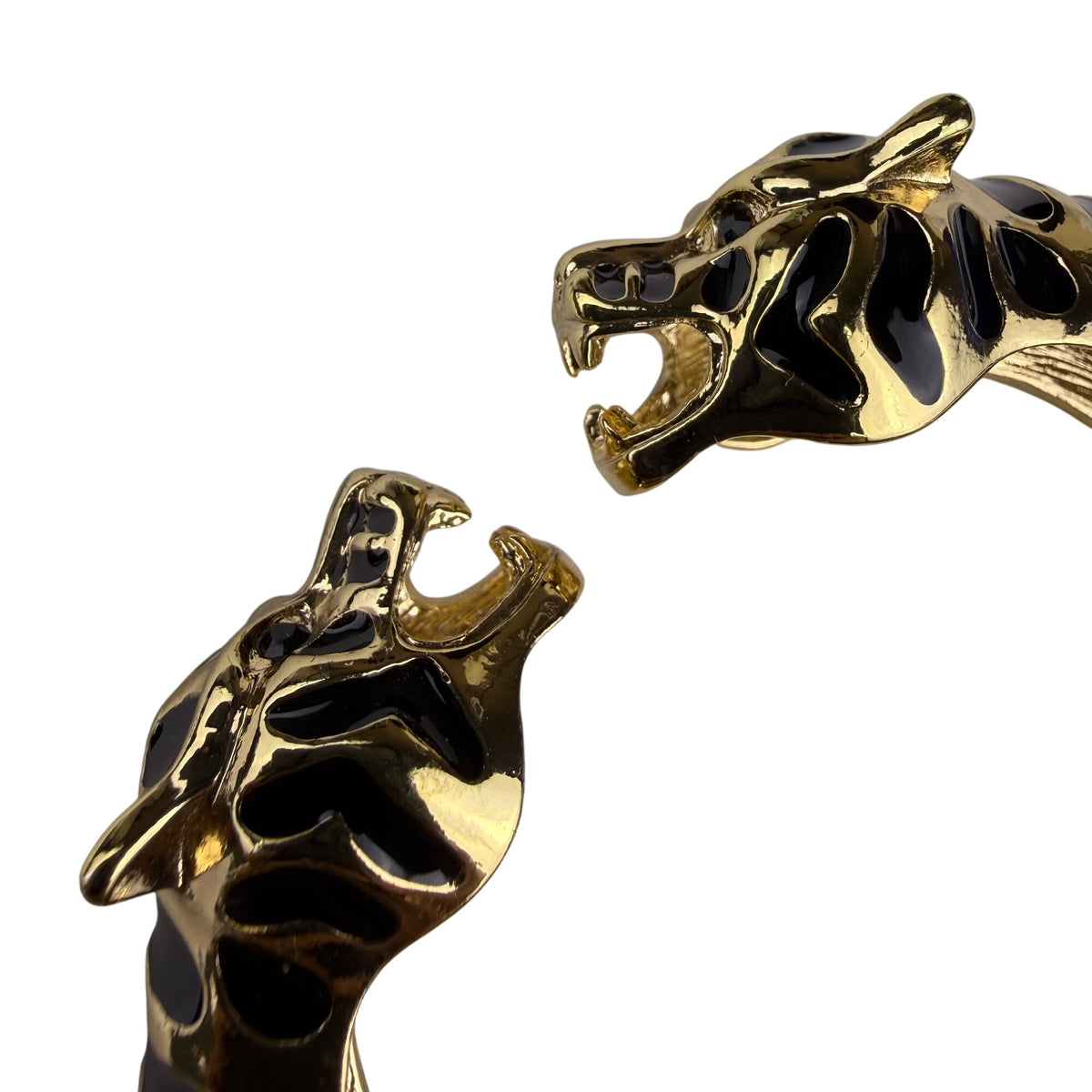 Asa Tiger Head Black Gold Tone Enamel Bracelet Hinged Bangle Wristwear