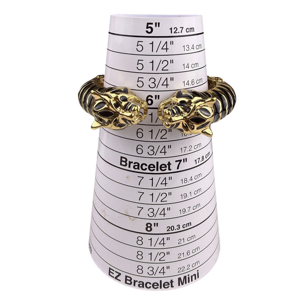 Asa Tiger Head Black Gold Tone Enamel Bracelet Hinged Bangle Wristwear