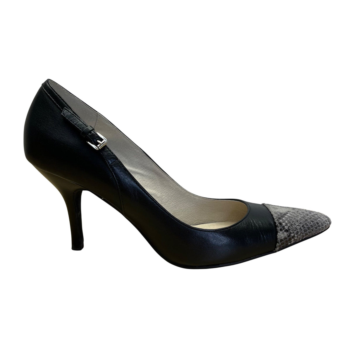 Michael Kors Black/Dark Sand Embossed Leather Cape Toe Haylen Pumps Size 9.5M
