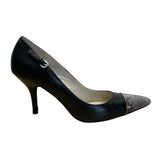 Michael Kors Black/Dark Sand Embossed Leather Cape Toe Haylen Pumps Size 9.5M