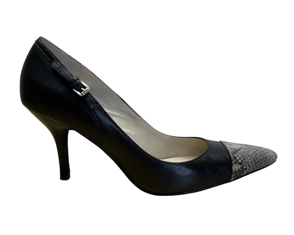 Michael Kors Black/Dark Sand Embossed Leather Cape Toe Haylen Pumps Size 9.5M