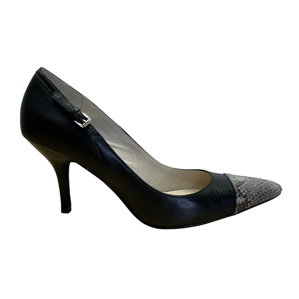 Michael Kors Black/Dark Sand Embossed Leather Cape Toe Haylen Pumps Size 9.5M