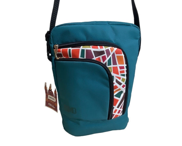 Esmo Women's Aqua Blue Multicolor Tiles Graph Tablet Crossbody Bag Sz M - NWT
